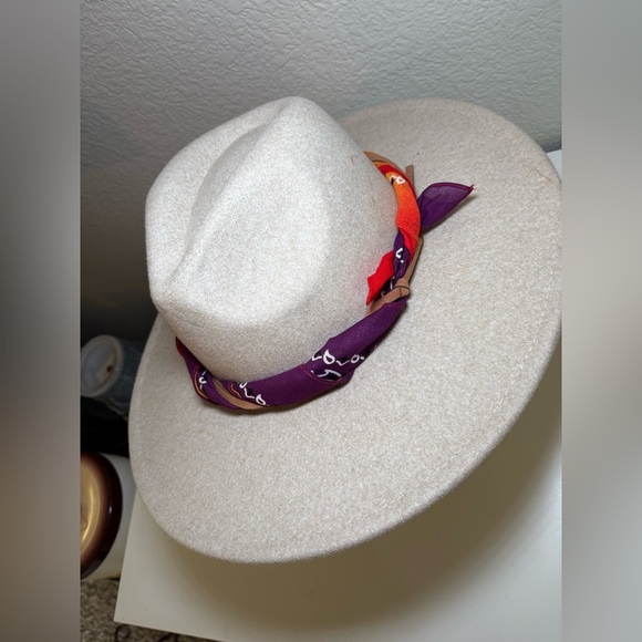 Nomad Boutique Boho Cream RANCHER HAT WITH SCARF TRIM Wool Blend - Picture 10 of 13